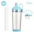 850ml light blue Tritan straw cup for boba with magnetic handle and cleaning brush - 850ml / Azure Blue