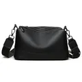 Elegante bolso bandolera de cuero genuino negro para mujer con correa ajustable - Negro