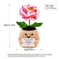 Handmade pink crochet flower potted plant with smiley face holding a positive energy card - Peony Potted Plant