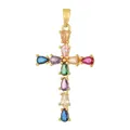 Elegant gold-plated cross pendant featuring colorful teardrop-shaped cubic zirconia. - Multicolored Pear Shaped Zirconia Cross (D1012JC) / Pendant Only (No Chain)
