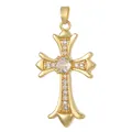 Vintage gold-plated cross necklace pendant inlaid with sparkling white zirconia stones - Vintage Relief Pointed Bottom Cross (D1015JB) / Pendant Only (No Chain)