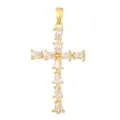 Elegant gold-plated cross pendant featuring pear-cut cubic zirconia stones on white background. - Pear Shaped Zirconia Prong Set Cross (D1012JB) / Pendant Only (No Chain)