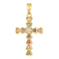 Vintage gold-plated copper cross pendant set with colorful vibrant zirconia stones - Colorful Zirconia Triangle Frame Cross (D1001JC) / Pendant Only (No Chain)