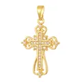 Vintage gold plated brass cross pendant necklace with sparkling cubic zirconia stones - Vintage Hollow White Zirconia Cross (D1002JB) / Pendant Only (No Chain)