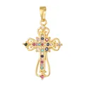 Elegant vintage gold-plated cross pendant inlaid with colorful cubic zirconia crystals - Hollow Colorful Zirconia Cross (D1002JC) / Pendant Only (No Chain)
