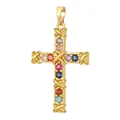 Vintage gold-plated copper cross pendant featuring vibrant multi-color cubic zirconia - Colorful Zirconia Intertwined Cross (D1003JC) / Pendant Only (No Chain)