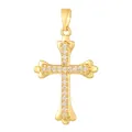 Vintage gold-plated copper cross pendant inlaid with brilliant cubic zirconia - Wavy Edge Vintage White Zirconia Cross (D1004JB) / Pendant Only (No Chain)
