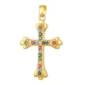 Vintage style gold-plated cross pendant decorated with multi-color cubic zirconia - Multicolored Zirconia Western Vintage Cross (D1004JC) / Pendant Only (No Chain)