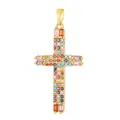 Retro gold plated copper cross pendant necklace inlaid with multi-color cubic zirconia - Colorful Baguette Zirconia Gold Cross (D1005JC) / Pendant Only (No Chain)