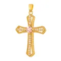 Elegant vintage gold plated cross necklace pendant with pink and white cubic zirconia - Square Pink Zirconia Vintage Cross (D1006JC) / Pendant Only (No Chain)