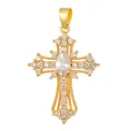 Vintage gold-plated copper cross pendant with shimmering oval and round cubic zirconia - 18K Gold Plated Oval Clear Zirconia Cross (D1007JB) / Pendant Only (No Chain)