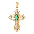 Vintage gold-plated copper cross pendant inlaid with green and white zircon stones for jewelry - Oval Green Zirconia Vintage Cross (D1007JL) / Pendant Only (No Chain)