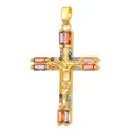 Vintage gold-plated copper crucifix pendant inlaid with vibrant colorful zircon stones - Crucifix Relief Multicolored Zirconia Cross (D1008JC) / Pendant Only (No Chain)