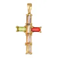 Elegant retro gold-plated cross pendant featuring colorful rectangular cubic zirconia - Red and Green Baguette Zirconia Cross (D1009JC) / Pendant Only (No Chain)