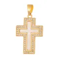 Vintage gold-plated cross pendant with CZ stones and white shell inlay for necklace - Shell Mother of Pearl Inlay Cross (D1010JB) / Pendant Only (No Chain)