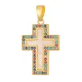 Vintage gold-plated cross pendant with multi-color zircon and white shell inlay - Colorful Zirconia Mother of Pearl Cross (D1010JC) / Pendant Only (No Chain)