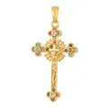 Vintage gold plated crucifix pendant adorned with colorful cubic zirconia stones - Crucifix Colorful Zirconia Petal End Cross (D1011JC) / Pendant Only (No Chain)