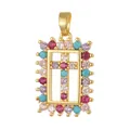 Elegant vintage gold-plated rectangular cross pendant with colorful zirconia and turquoise - Colorful Zirconia Turquoise Decor Cross (D1014JC) / Pendant Only (No Chain)