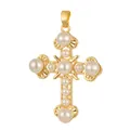 Vintage gold plated copper cross pendant necklace with pearl embellishments - Baroque Style Pearl Cross (D1017JB) / Pendant Only (No Chain)