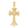 Retro gold-plated copper cross necklace pendant with sparkling zircon inlay details - Granulated Relief Clear Zirconia Cross (D1018JB) / Pendant Only (No Chain)