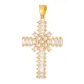 Vintage gold-plated copper cross pendant inlaid with sparkling white zircon stones - Radiant Flower Center Zirconia Cross (D1020JB) / Pendant Only (No Chain)
