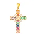 Vibrant gold-plated copper cross pendant inlaid with multicolored cubic zirconia - Multicolored Baguette Zirconia Cross (D1020JC) / Pendant Only (No Chain)