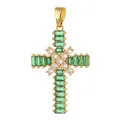 Elegant vintage gold-plated cross pendant featuring green and clear zircon stones - Green and Clear Zirconia Interleaved Cross (D1020JL) / Pendant Only (No Chain)