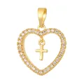 Elegant gold-plated heart pendant featuring a central cross and zircon embellishments - White Zirconia Heart Cross (D1026JB) / Pendant Only (No Chain)