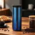 Blue metallic stainless steel insulated coffee tumbler with vertical coffee text - 550ml / Gradient Blue