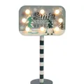 Wooden Christmas signpost LED light with Santa Stop Here text for festive home decor - Grey Snowman