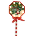Festive Christmas wooden stop sign stake with warm LED lights and Santa skiing design - Red Skiing Snowman