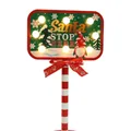 Christmas Santa Stop Here wooden LED decorative road sign light - Red Snowman