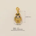 Vintage gold stainless steel robot charm bag pendant with heart detail and measurements - Robot Pendant