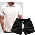 Heren casual poloshirt en korte broek set in beige en zwart - S / Wit