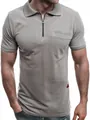 Detailansicht eines grauen Herren-Poloshirts mit modischem Reißverschlusskragen - S / Hellgrau