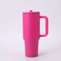 Large 40oz insulated stainless steel travel tumbler cup with handle in vibrant pink - Large Capacity / Rose Red