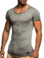 Detailed macro view showing the slub texture and raw cut hem of this men's slim grey t-shirt - Light Gray