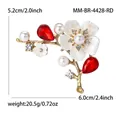 Broche cerisier élégante avec fleurs blanches, cristaux rouges et perles d'imitation mode - Rouge