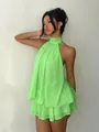 Vibrant neon green sleeveless chiffon mini dress perfect for beach island vacations - XS / Green