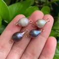 Natural freshwater baroque pearl charms with gold-plated edges and double loops set - No.48 White Width 8-9mm
