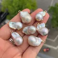 Natural Baroque freshwater pearl pendants with gold-plated edges for DIY jewelry making - No.26 Single Loop Width 12-16mm