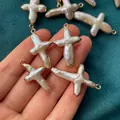 Natural baroque cross pearl pendants with gold-plated edges for DIY jewelry - No.12 Width 18-23mm