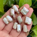 Natural baroque freshwater pearl pendants with gold plated edges for DIY jewelry - No.51 Width 14-16mm