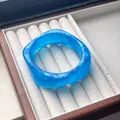 Translucent sky blue marbled resin curved bangle bracelet for women jewelry item - Dreamy Blue
