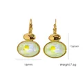 Gold-plated stainless steel oval earrings with faceted light green crystal, 16mm x 16mm - Green Opal