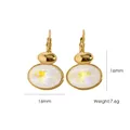 Gold titanium steel oval earrings with iridescent crystal inlay, 16mm size specs - White Opal