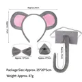 4-piece gray plush mouse costume accessory set with ears headband bow tie nose and tail - Gray Mouse Headband, Nose, Gray Bow Tie, and Long Tail