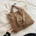 Vintage brown cable knit shoulder bag for women with large capacity and thick straps - Brown (164)