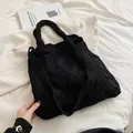 Vintage preppy style large capacity black knitted shoulder bag for women commuters - Black (164)