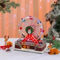 Caja de música de noria de Navidad luminosa y giratoria con hermosas luces festivas - Papá Noel Grande